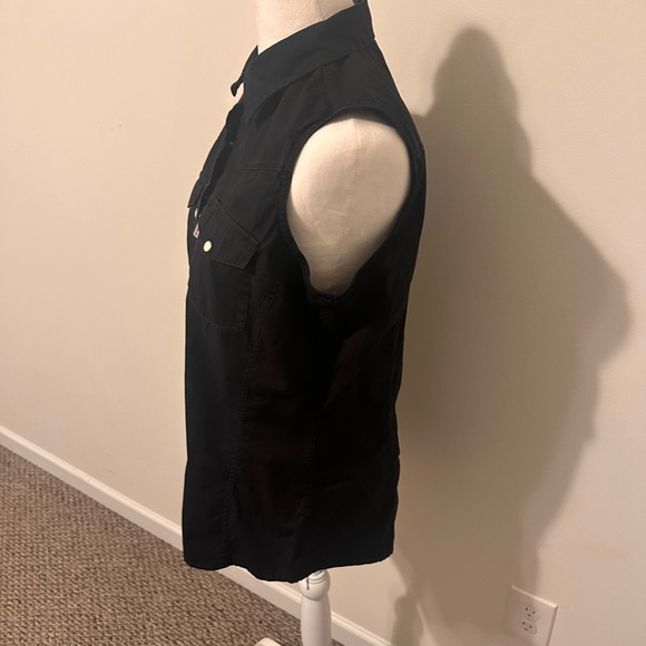 Carhartt Black Sleeveless Button-Down Vest Shirt with White Pearl Buttons Size L - Picture 3 of 7
